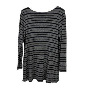 J. Jill Wearever Collection Black and Gray Striped Large Long Sleeve Tunic Top